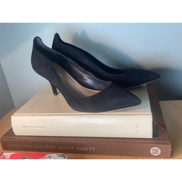 Loeffler Randall Pointed Tow Low Heel Black Suede Poppi Pump Sz 39.5 9.5 Box - Picture 1 of 6
